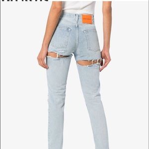 Heron preston light washed distressed denim